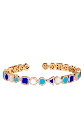 Geometric Lapis Turquoise, Mother of Pearl and Diamond Bangle